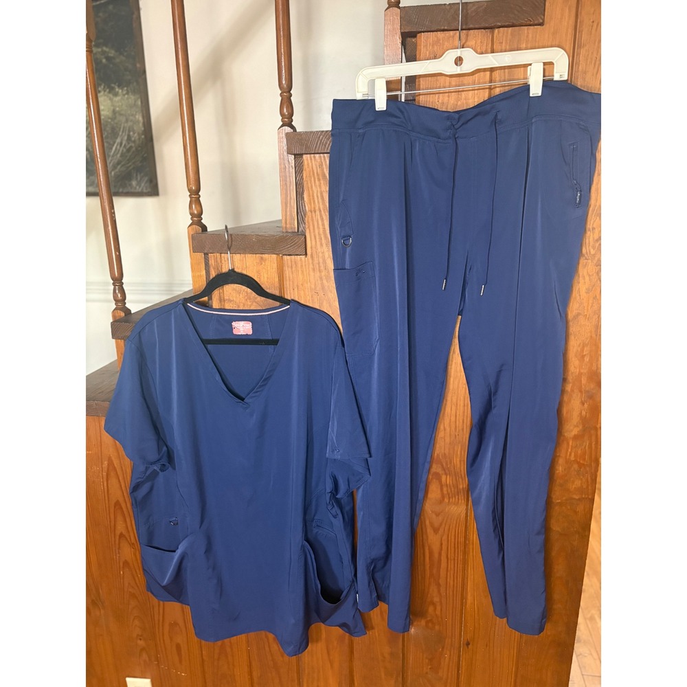 Ava Therese Zavate Navy Blue Scrub Set V-Neck Top 4XL Drawstring Pants 2XL 1084